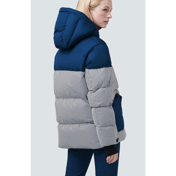 NWT Perfect Moment Womens Navy Pirtuk Striped Quilted Down Ski Jacket SZ XL New - Picture 2 of 13